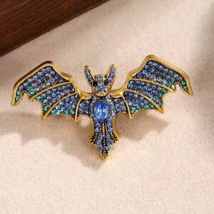 Vampire Bat Blue Crystal Brooch